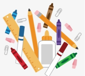 school supplies: pencils, markers, crayons, rulers