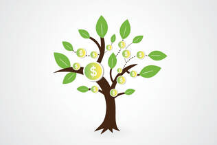 sustainable investing tree with leaves and money