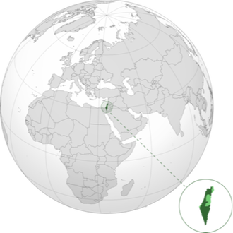 map of the globe with Israel marked and highlighted