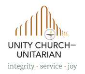 reredos with the words: Unity Church-Unitarian: Integrity, Service, Joy